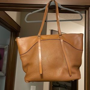 Rebecca Minkoff signature zip top leather tote bag cognac brown